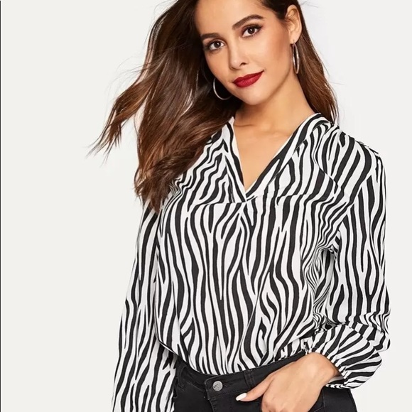 Zebra Print Long Sleeve Blouse - Picture 2 of 5